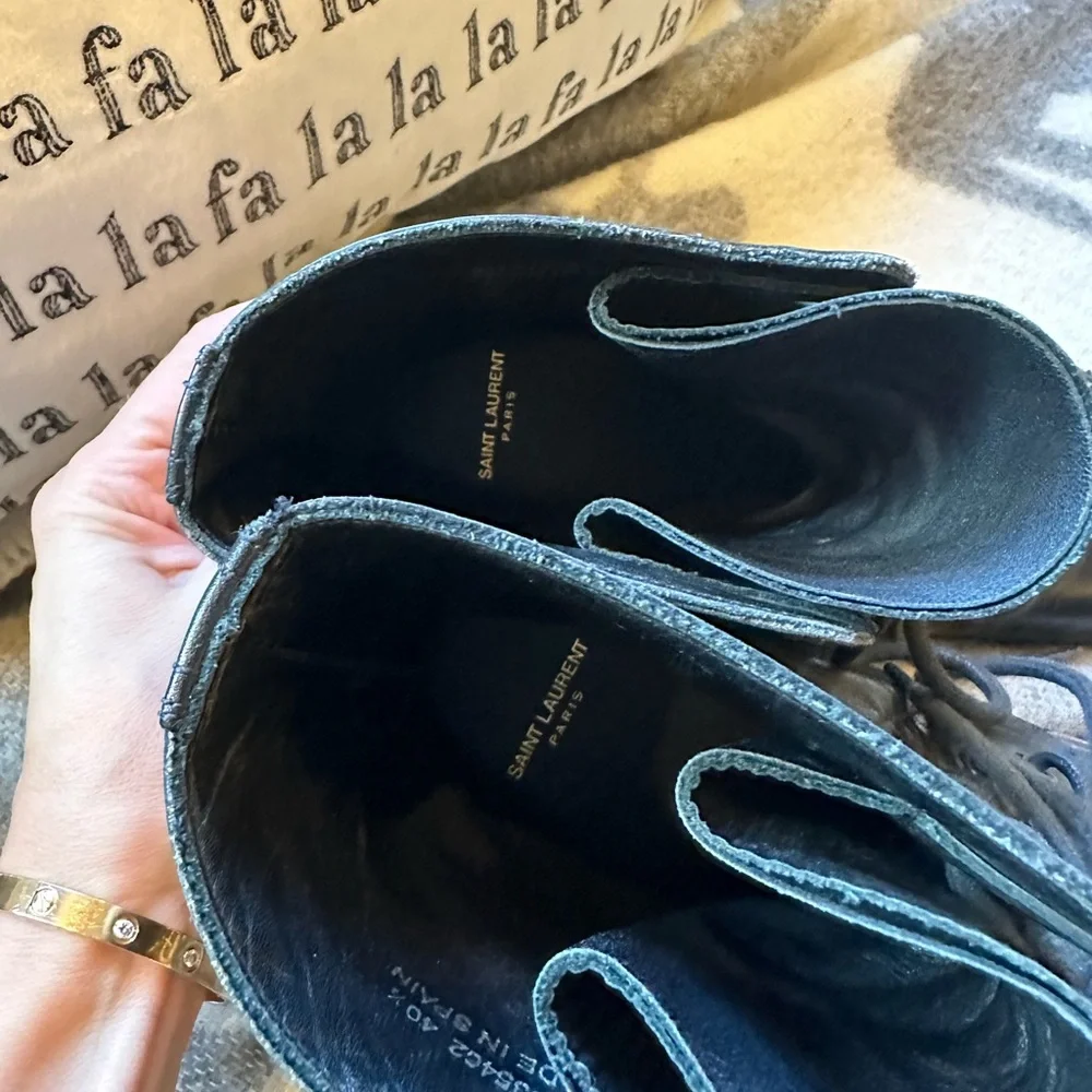 Saint Laurent Black Combat Boots Leather - Picture 5 of 7